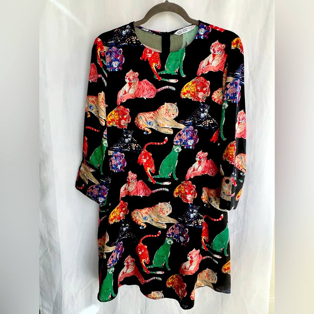 Zara Animal Printed Black Dress